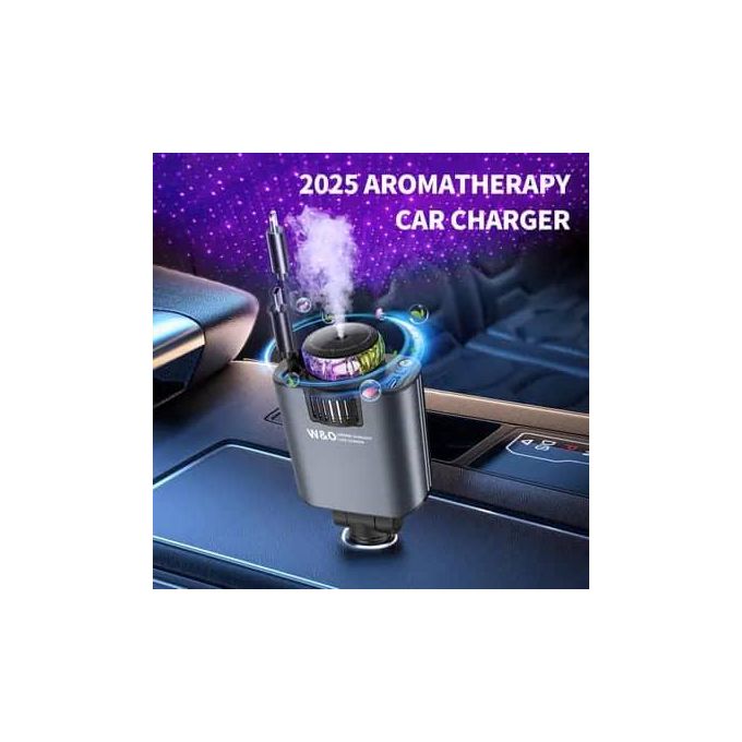 Aromatherapy Car Charger Roof Starlight 5 In 1 Retractable Cable 66W Fast Charger Adapter USB A & USB C Compatible With All Phones, IPad And Gadget