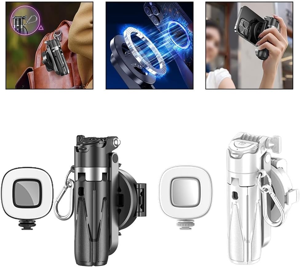 Magnetic Flexible Tripod For IPhone, Mini Bendable Tripod Stand With Wireless Mini Magnetic Selfie Mini Portable Retractable Mobile Phone Photo Assistant(D+Fill Light)