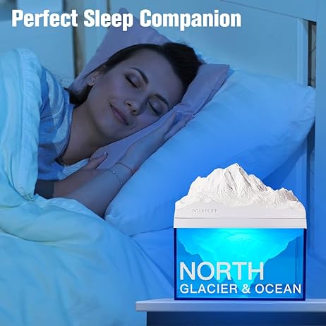 EQURA Decor Glacial Night Light, Rechargeable Bedside Lamp with Soothing White Noise Sound, Portable Ambient Night Light for Adults Bedroom