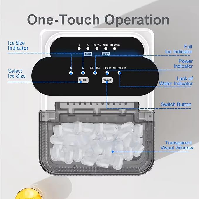 Countertop Ice Maker, One-Click Operation Ice Machine, with Self-Cleaning, 12kg/24H, Removable Ice Basket, for Home,Kitchen,Office, Bar Party
