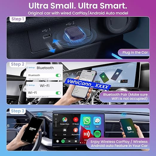 MINI Wireless CarPlay Android Auto Adapter, Ultra Series, Easy to Hide, Stable Connection