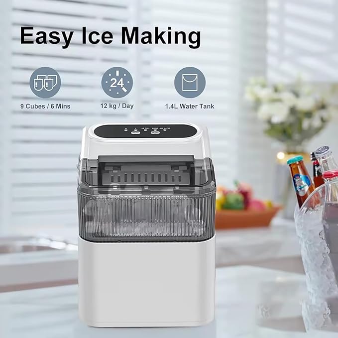 Countertop Ice Maker, One-Click Operation Ice Machine, with Self-Cleaning, 12kg/24H, Removable Ice Basket, for Home,Kitchen,Office, Bar Party
