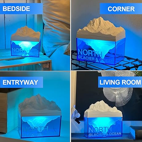 EQURA Decor Glacial Night Light, Rechargeable Bedside Lamp with Soothing White Noise Sound, Portable Ambient Night Light for Adults Bedroom