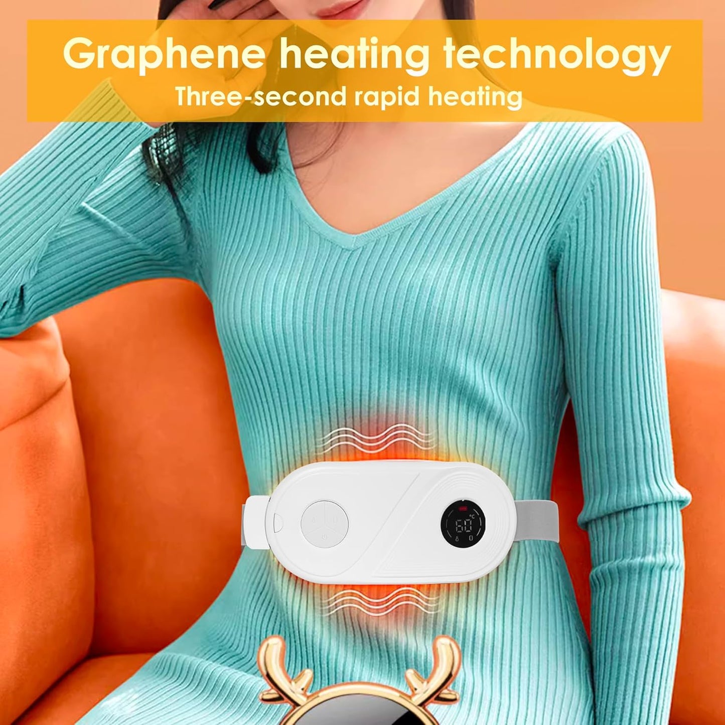 Portable Cordless Heating Pad, NTC Intelligent Temperature Control, Cramps Period Heating Pad, Back Pain Relief, 3 Heat Levels, 3 Massage Modes, Electric Device Belly Wrap Belt