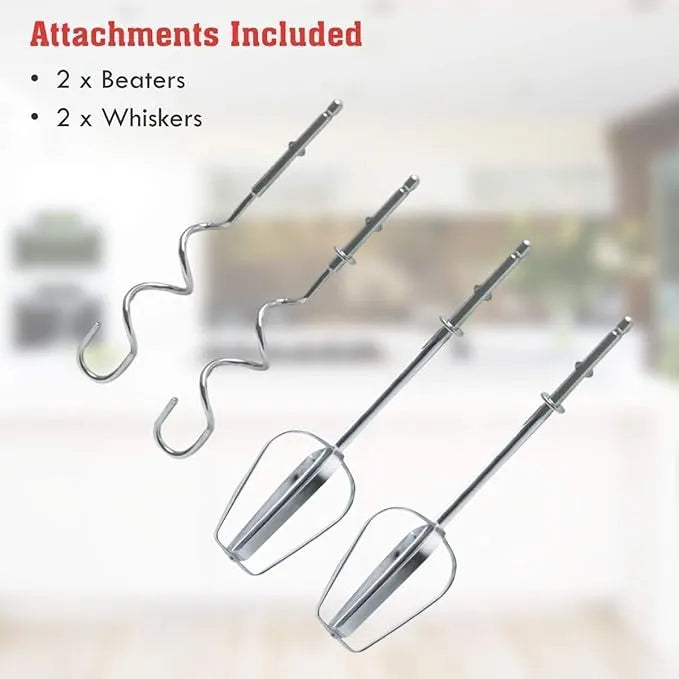 Electric Hand Mixer Easy Mix-300W with 7 Speed Control & Detachable Stainless-Steel Finish Beater & Whisker.