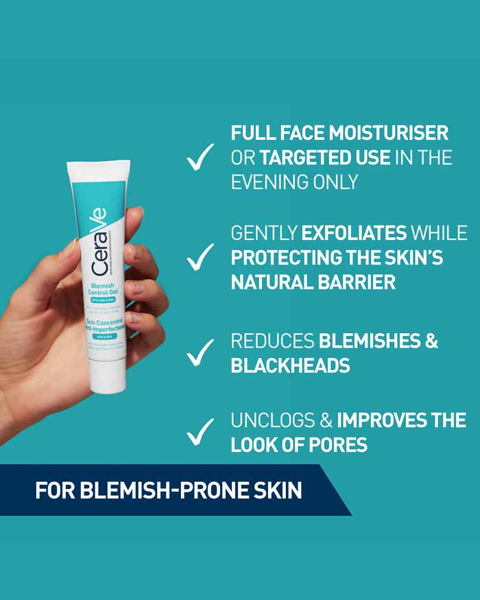 CERAVE Blemish Control Gel, Facial Moisturizer For Acne Blemishes With Glycolic And Lactic Acids AHA BHA