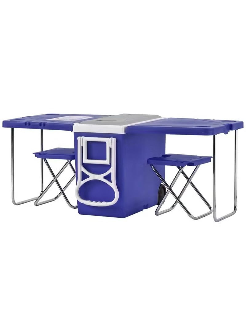 Expandable Cool Box with Wheels and Foldable Picnic Table for Camping