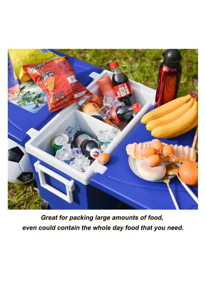 Expandable Cool Box with Wheels and Foldable Picnic Table for Camping