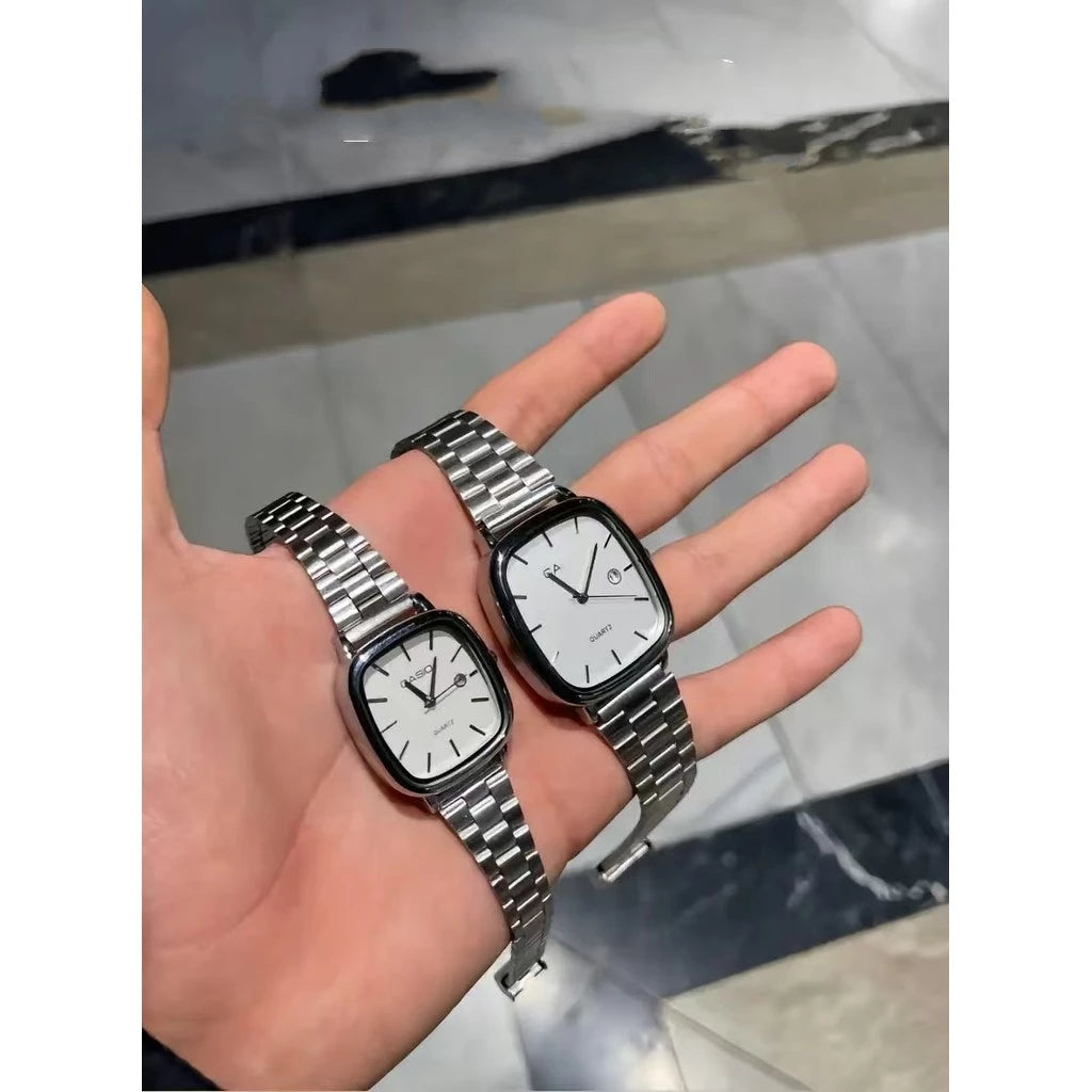 Couple watches with Calendar Stainless Steel Strap