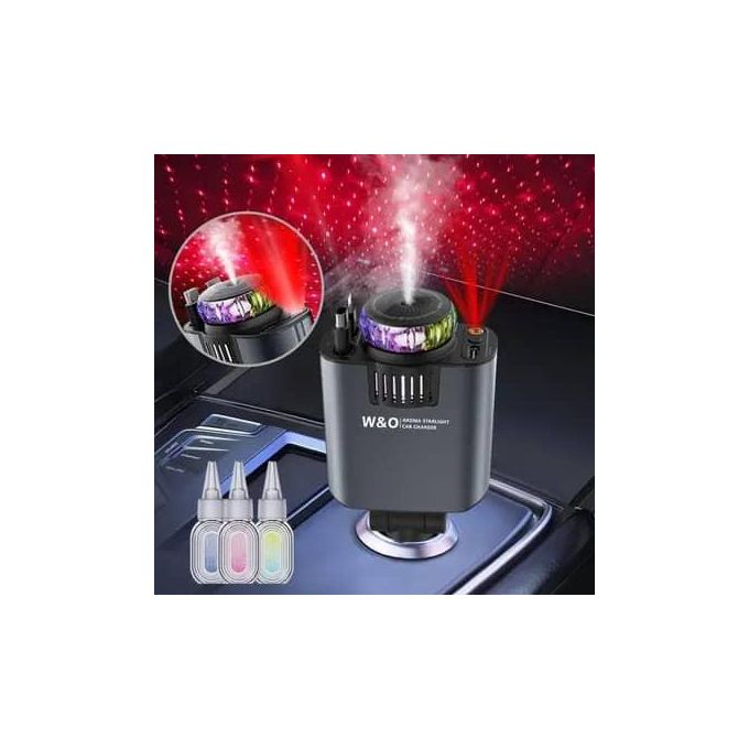 Aromatherapy Car Charger Roof Starlight 5 In 1 Retractable Cable 66W Fast Charger Adapter USB A & USB C Compatible With All Phones, IPad And Gadget