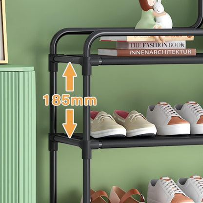 Shoes Rack - Multi-Layer Household Shoe Cabinet For 12 Pairs Of Shoes - 4 Layered Metal Books, Keys, Bags, Towels And Other Household Accessories Organizer (60 x 60 x 21 CM, Black)