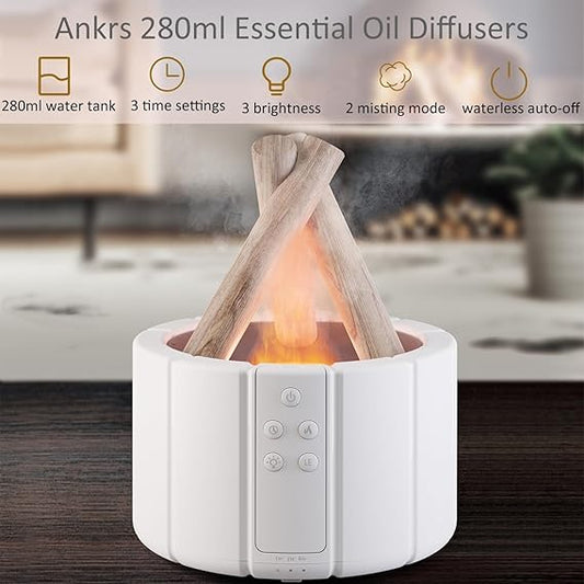 PGT-STORE Oil Diffusers,Aromatherapy Diffuser, Bonfire Flame Style/ Humidifier /Mist Mode, Waterless Auto Off Air Diffuser for Home/ Office/ Room/Minimalist/ Modern ‎21.6 *16 *15.6 cm/1 PC
