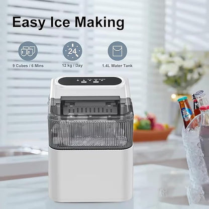 Countertop Ice Maker, One-Click Operation Ice Machine, with Self-Cleaning, 12kg/24H, Removable Ice Basket, for Home,Kitchen,Office, Bar Party