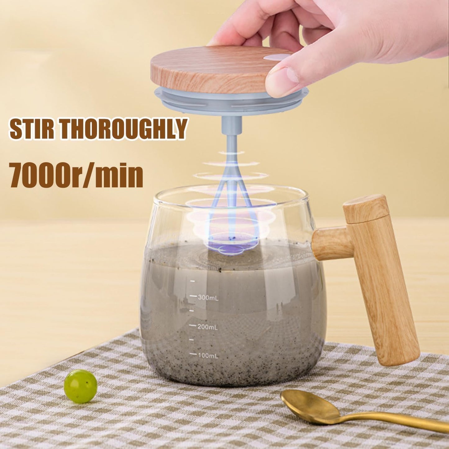 BIGTHREE Self Stirring Mug, Electric High Speed Mixing Cup, Self Stirring Coffee Mug, Glass Automatic Stirring Cup for Coffee/Milk/Protein Powder at Home/Office/Travel, 400ML