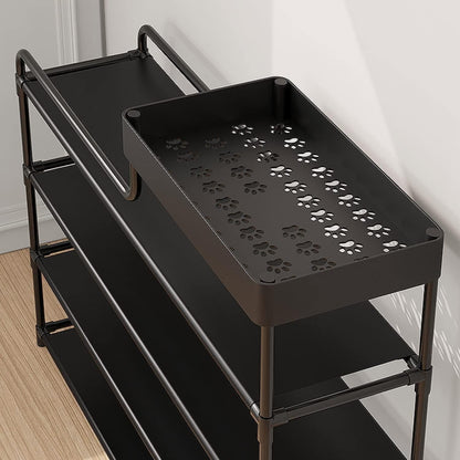 Shoes Rack - Multi-Layer Household Shoe Cabinet For 12 Pairs Of Shoes - 4 Layered Metal Books, Keys, Bags, Towels And Other Household Accessories Organizer (60 x 60 x 21 CM, Black)