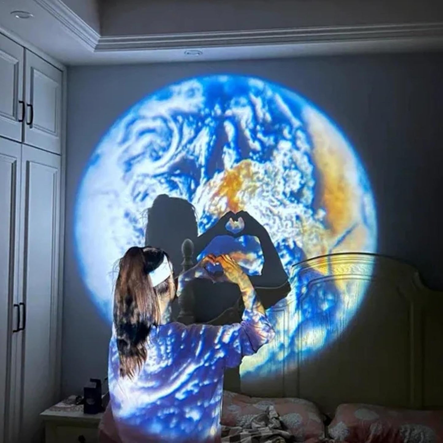 جهاز عرض النجوم S_ky Projection Pamp، جهاز عرض ضوء النجوم لغرفة النوم، جهاز عرض ضوء النجوم القابل للتعديل في السقف، مصباح جو من سلسلة كوكبة الأرض والقمر مع 15 تأثير عرض، شحن USB