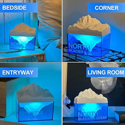 EQURA Decor Glacial Night Light, Rechargeable Bedside Lamp with Soothing White Noise Sound, Portable Ambient Night Light for Adults Bedroom