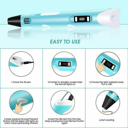 Diy Drawing Pen With Lcd Display 3d Pen With 30 Colors 150 Meter Pla Filament Christmas Birthday Gift