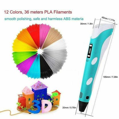 Diy Drawing Pen With Lcd Display 3d Pen With 30 Colors 150 Meter Pla Filament Christmas Birthday Gift
