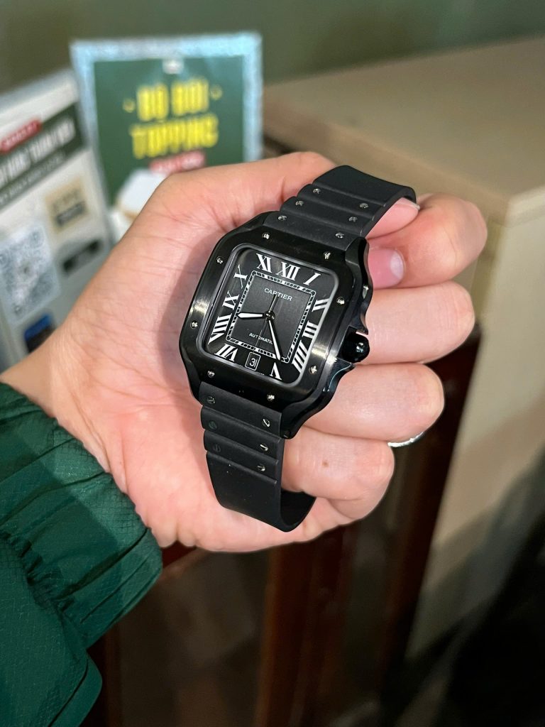 Cartier Santos Black Ceramic Replica Watch Rubber Strap BV Factory 39.8mm