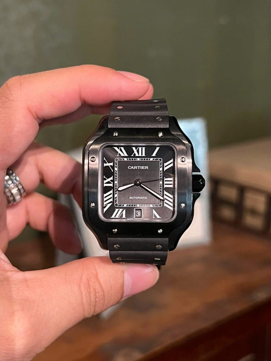 Cartier Santos Black Ceramic Replica Watch Rubber Strap BV Factory 39.8mm