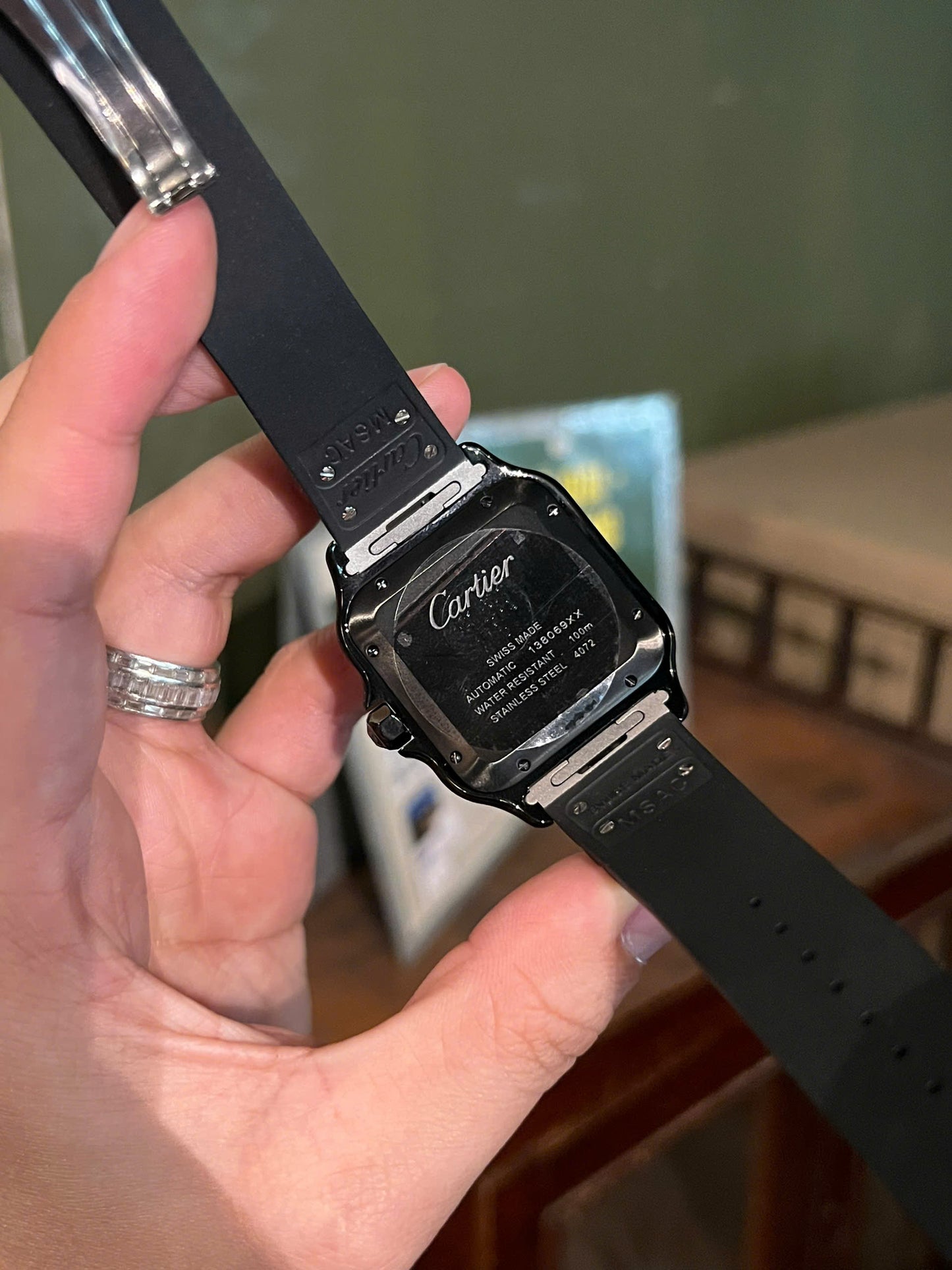 Cartier Santos Black Ceramic Replica Watch Rubber Strap BV Factory 39.8mm