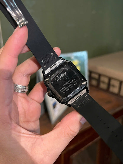 Cartier Santos Black Ceramic Replica Watch Rubber Strap