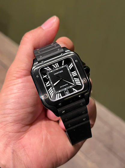 Cartier Santos Black Ceramic Replica Watch Rubber Strap