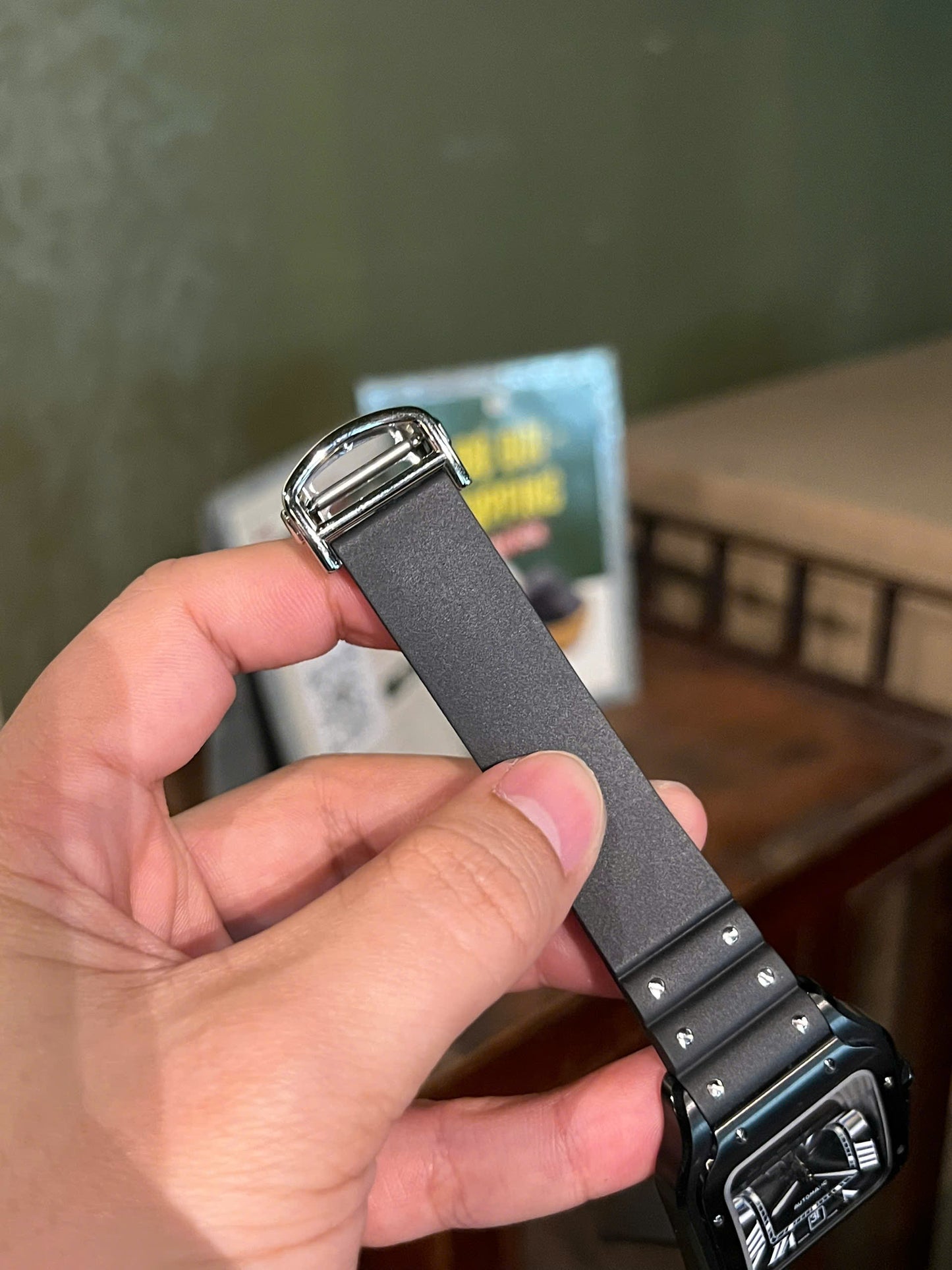 Cartier Santos Black Ceramic Replica Watch Rubber Strap BV Factory 39.8mm