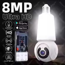 Telecamera di sorveglianza Wifi con lampadina E27 da 8 MP con lampadina a LED CCTV PTZ Monitoraggio AI Audio bidirezionale Visione notturna Zoom 10X Cam wireless 2 in 1