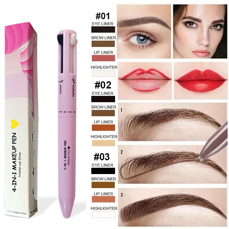 4-in-1 Makeup Pen, Multi-Function Travel Touch Up Pen, Eye Liner, Brow Liner, Lip Liner, & Highlighter Pen