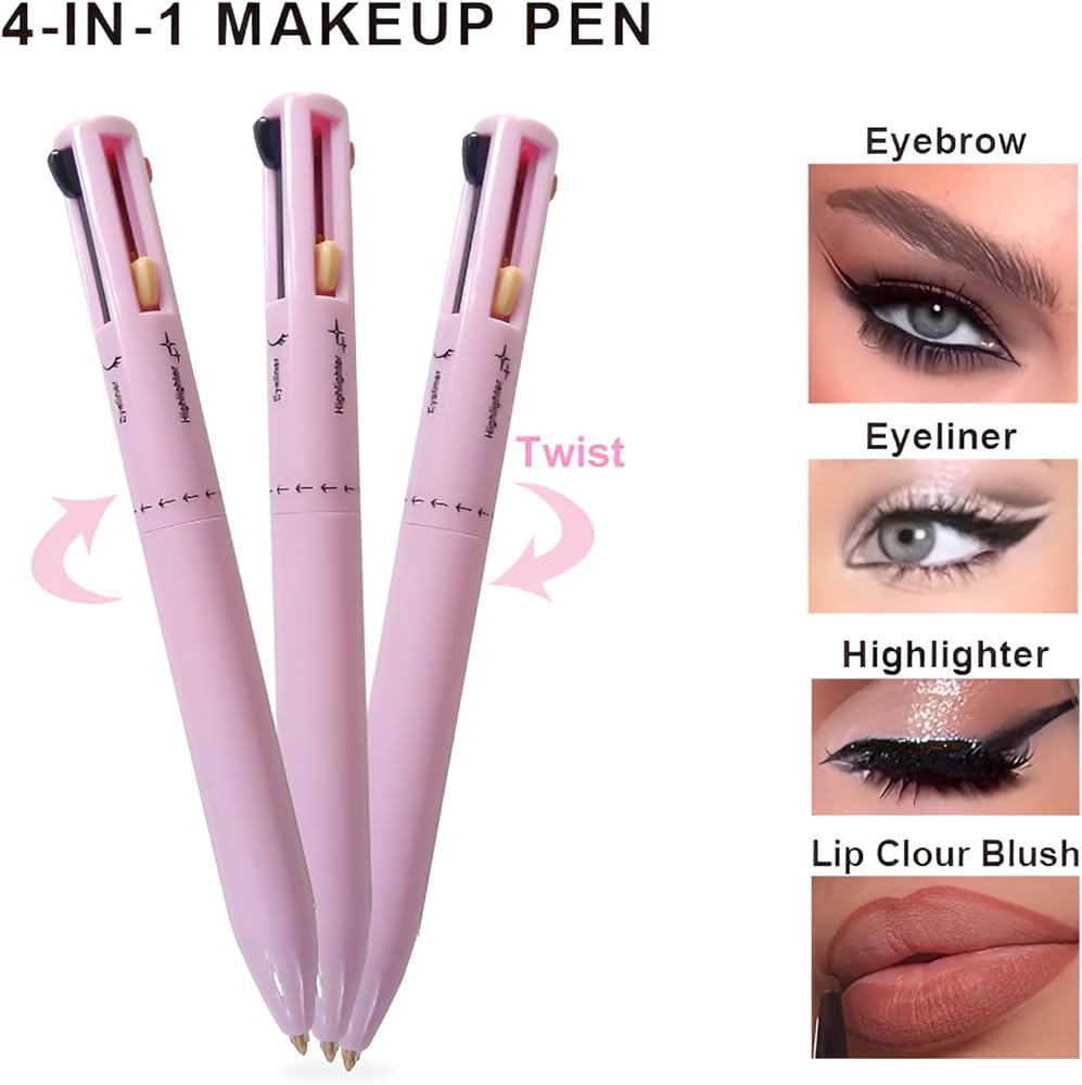 4-in-1 Makeup Pen, Multi-Function Travel Touch Up Pen, Eye Liner, Brow Liner, Lip Liner, & Highlighter Pen