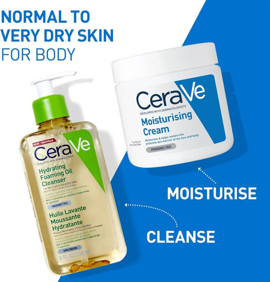 CERAVE CeraVe Hydrating Foaming Oil Cleanser for Normal to Very Dry Skin with Squalane, Triglyceride and 3 Essential Ceramides (For Face and Body), Clear, 236 ml