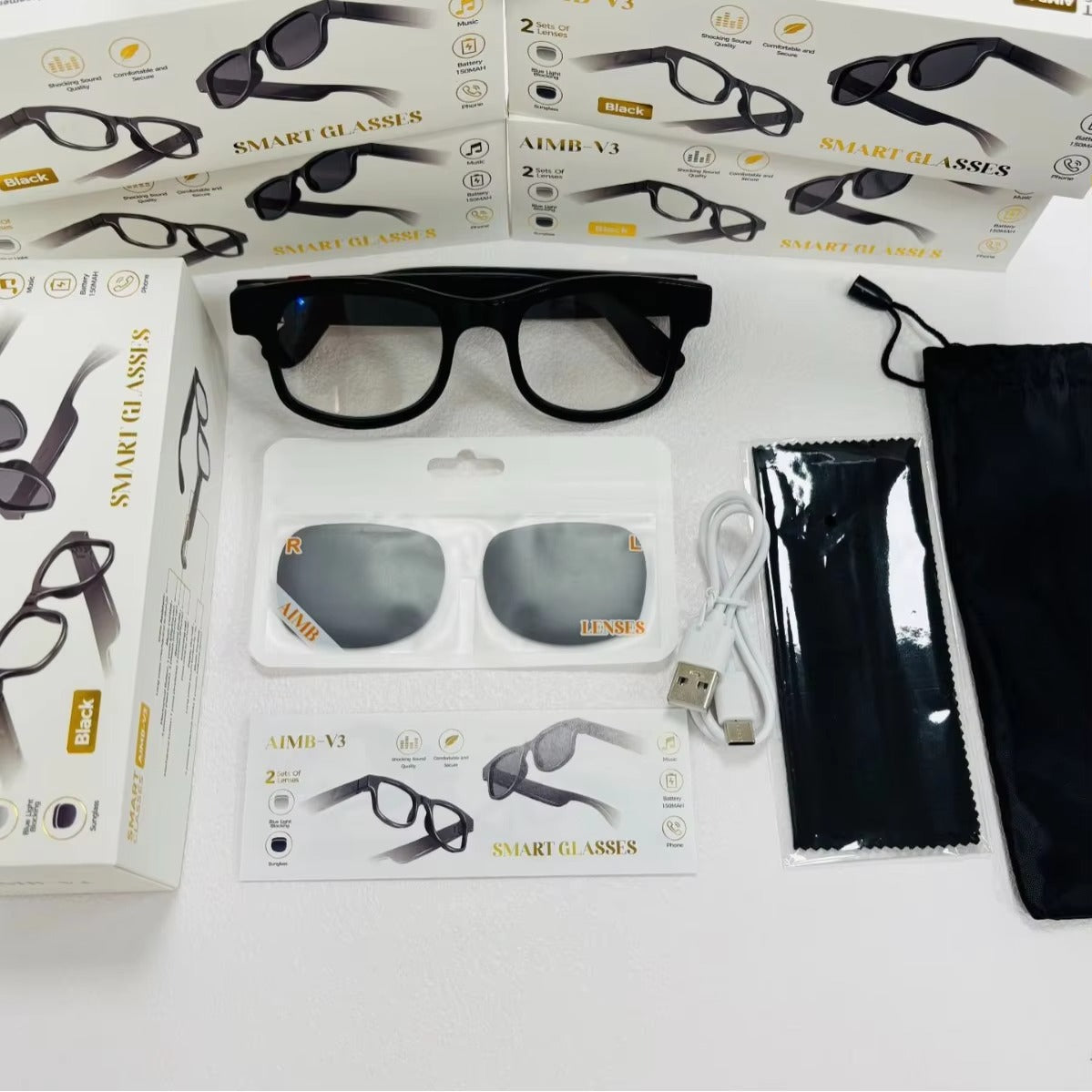 AI Intelligent Glasses Headset Wireless Sunglasses Call Touch Control Voice Assistant Smart Glasses